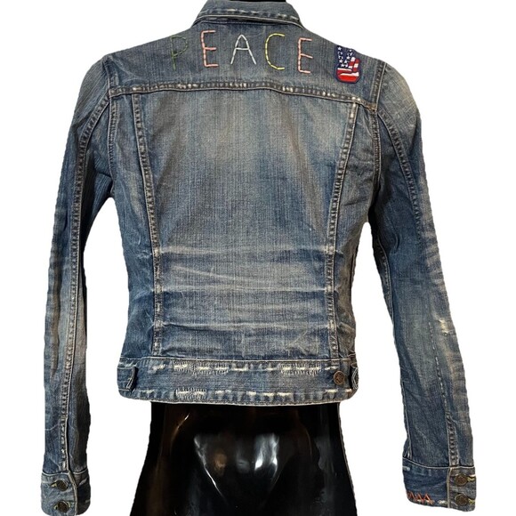 Vintage 90s Lucky Legend Denim Jacket Embroidered Hippie Patches Made In USA S - Picture 2 of 16